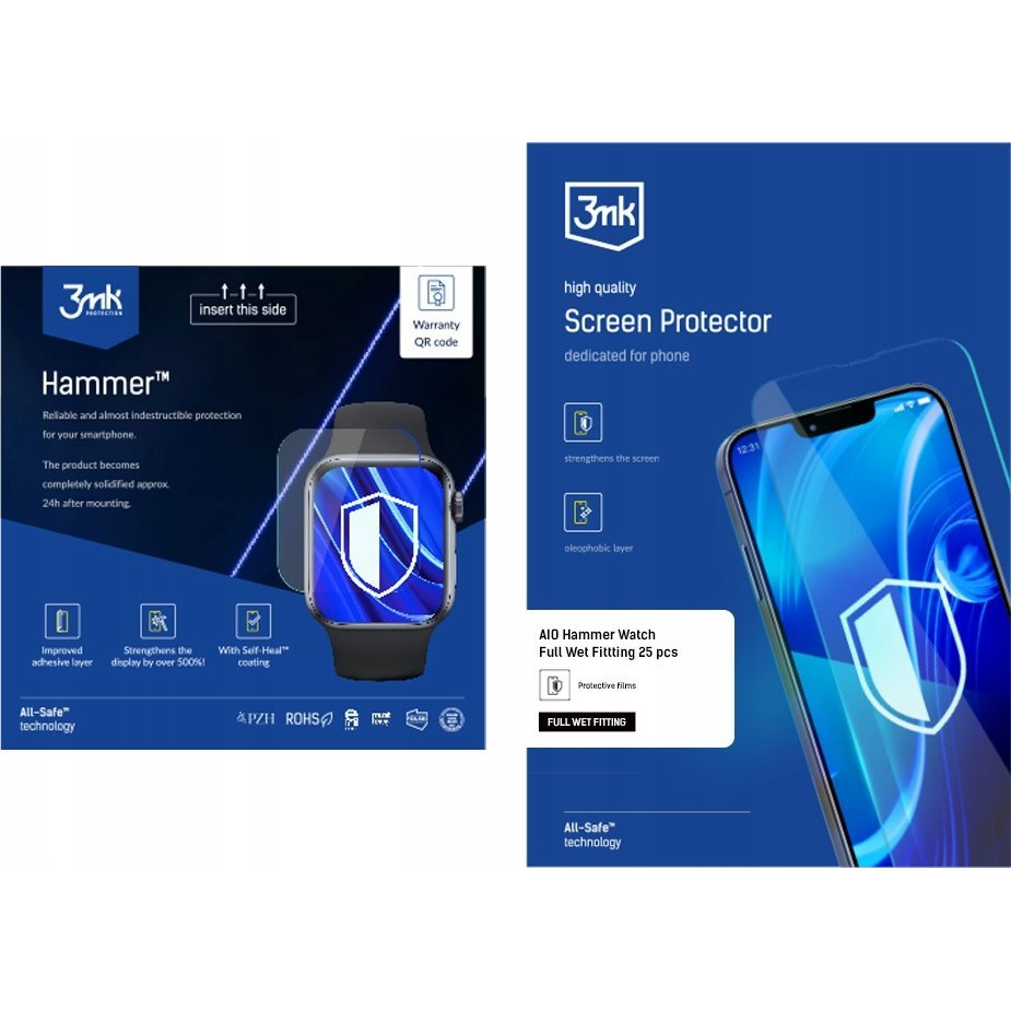 3MK All-Safe AIO film Hammer Full Wet Fitting karcálló képernyővédő fólia 25db (5903108488907)
