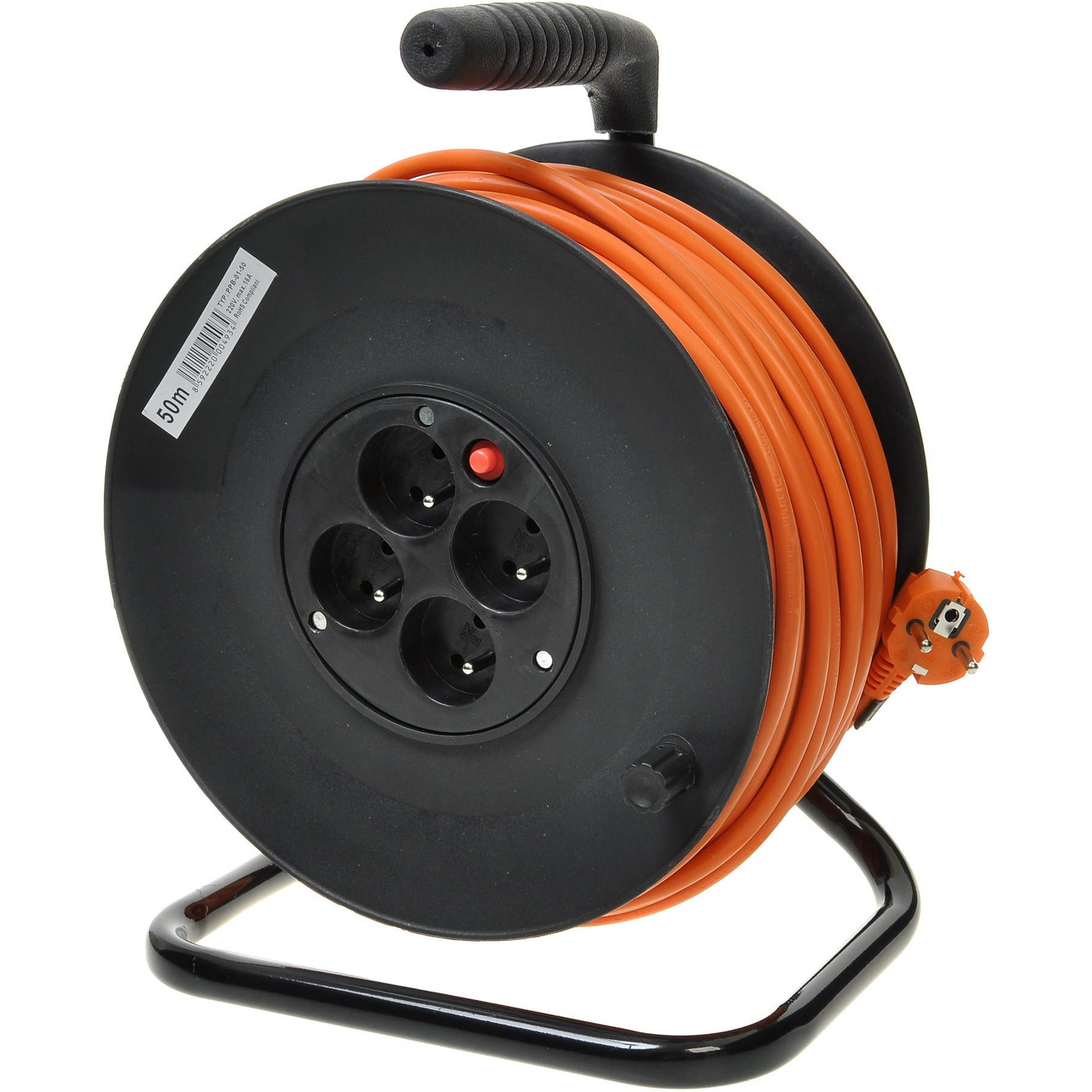 PremiumCord hosszabbító 230V 50 m dob, 4x foglalat, narancssárga (ppb-01-50)