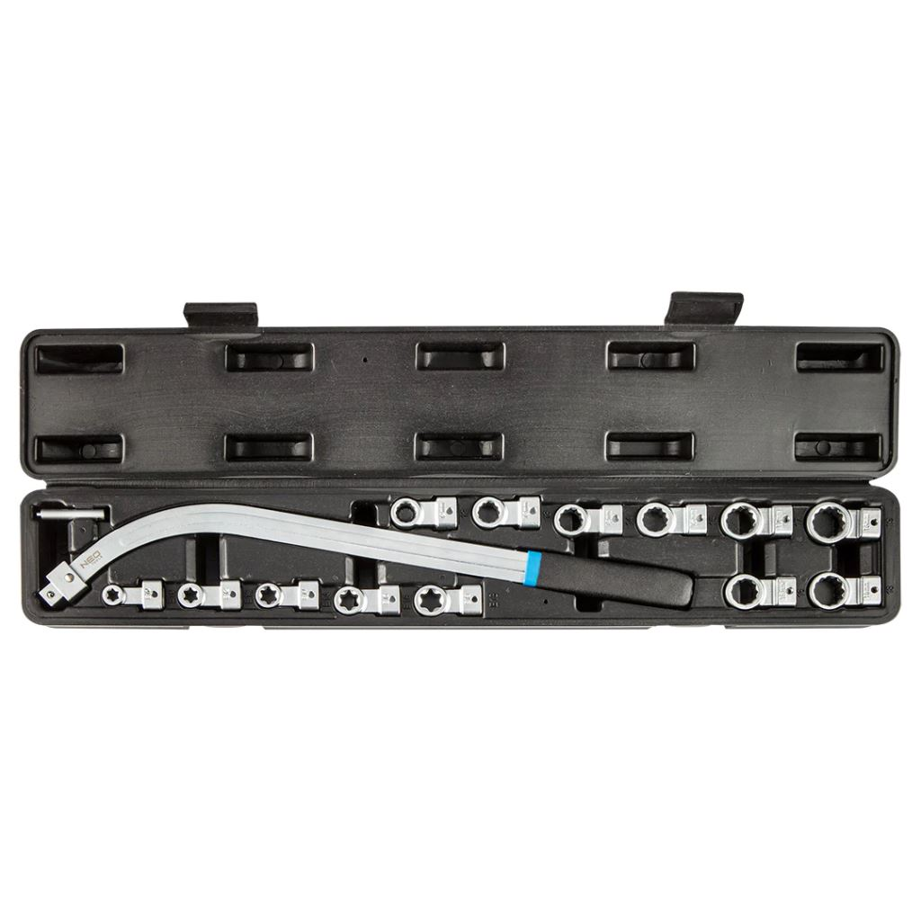 NEO Tools feszítőgörgő kulcs cserélhető fejekkel 15db (11-169) (11-169)