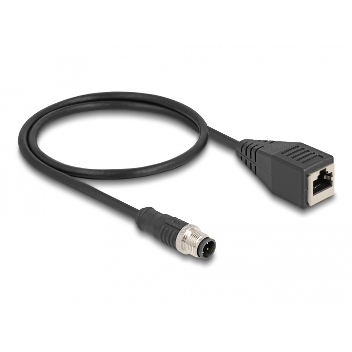 Delock M12 adapter kábel D-kódolt 4 tűs apa - RJ45 anya 50 cm (60067) (60067)
