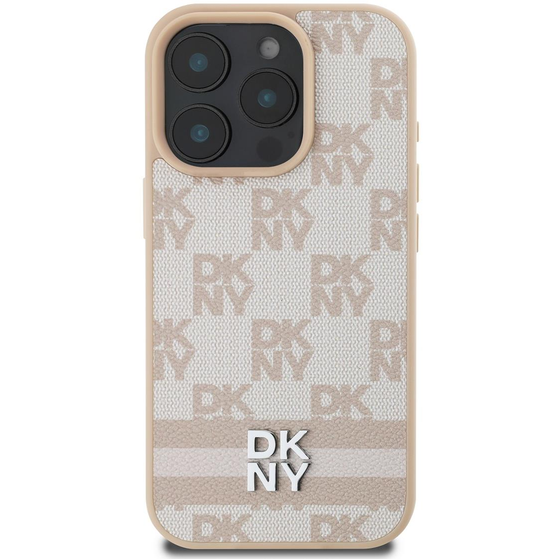 DKNY PU Leather Checkered Pattern and Stripe iPhone 16 Pro Max Pink tok (DKHCP16XPCPTSSP)