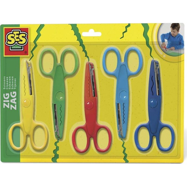 SES Creative Zigzag scissors Kunst & Håndværk sakse Figur beskæring Blå, Blå, Grøn, Rød, Gul