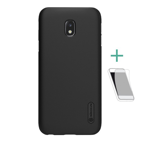 NILLKIN SUPER FROSTED műanyag telefonvédő (gumírozott, érdes felület + képernyővédő fólia) FEKETE [Samsung Galaxy J3 (2017) SM-J330 EU] (5996457712267)