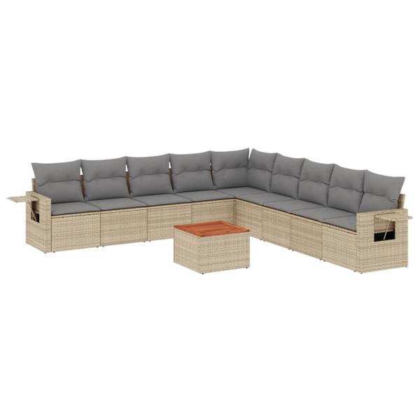 Set canapele de grădină, 10 piese, cu perne, bej, poliratan