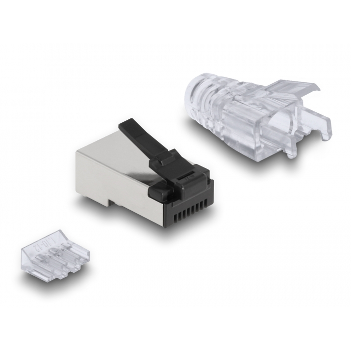 Delock RJ45 Moduláris csatlakozó robosztus kilinccsel Cat.6 és hajlítás védő borítással 50 db (66906) (66906)