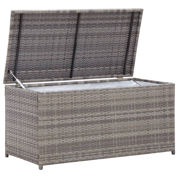 szürke kerti polyrattan tárolóláda 100 x 50 x 50 cm