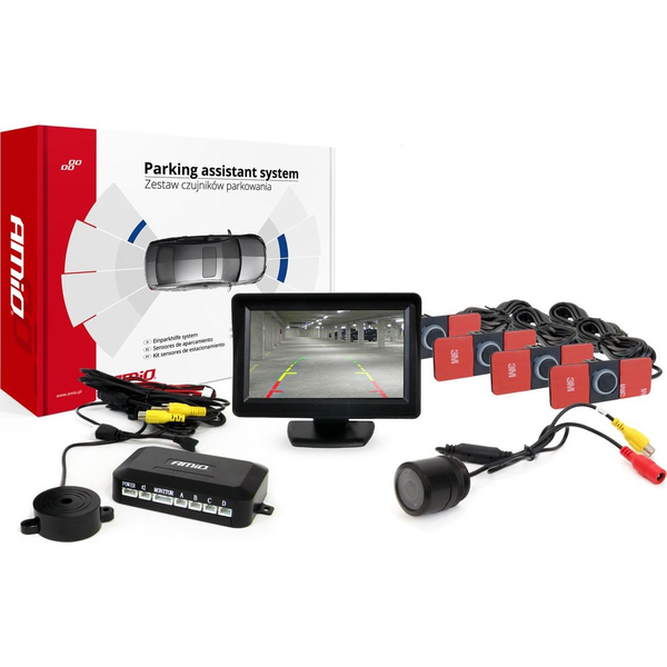 Amio Tolatóradar 4 Darab Fekete 22 mm-es Szenzorral, 4.3" Tft Monitorral + Éjjellátó