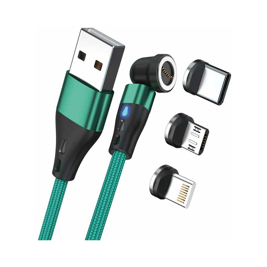 RealPower 439645 USB-A apa - USB-C/Lightning/USB-B apa 2.0 Adat és töltő kábel - Zöld (2m) (439645)