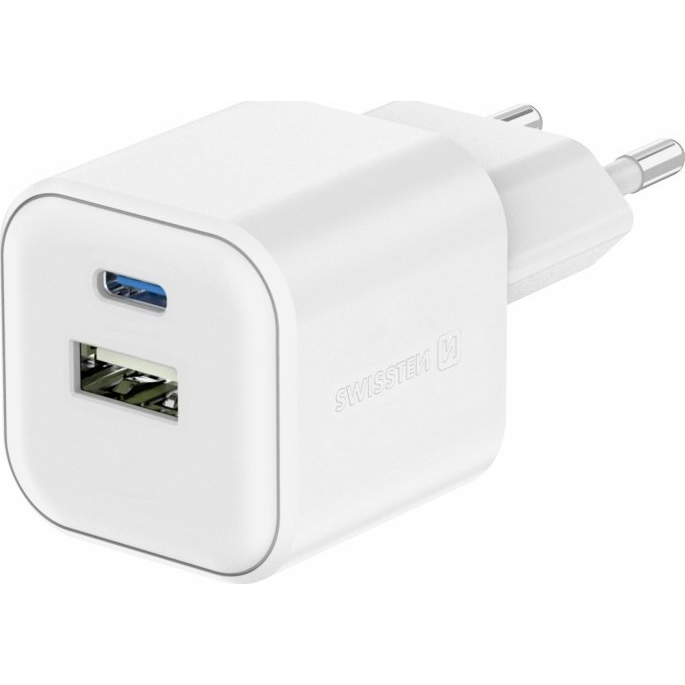 Swissten 22071510 USB-A / USB-C Hálózati Töltő Adapter 12W - Fehér (8595217485549)