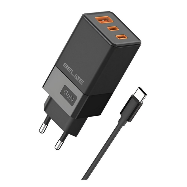 BELINE OMREŽNI POLNILEC 65W 2X USB-C + 1X USB PD 3.0 QC 3.0 ČRN
