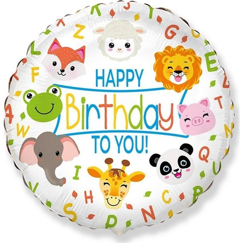Állatos Happy Birthday Animals Fólia Lufi - 48 cm (8435102312638)