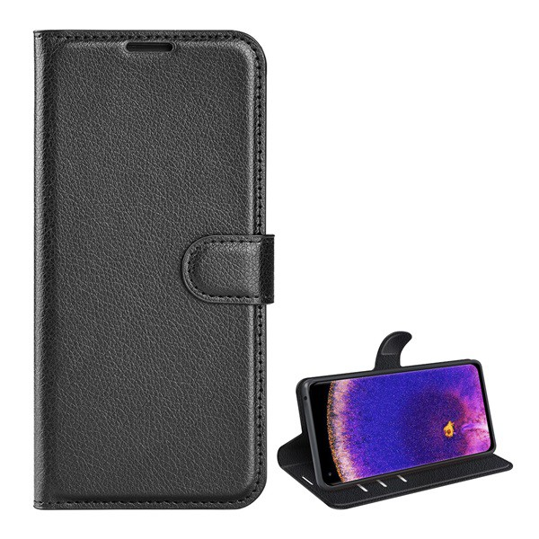 Tok álló, bőr hatású (FLIP, oldalra nyíló, asztali tartó funkció, prémium) FEKETE [Oppo Find X5 Pro] (5996591216898)