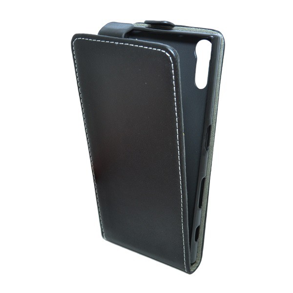 Tok álló, bőr hatású (FLIP, lefelé nyíló, szilikon tartó) FEKETE [Sony Xperia XZ (F8331)]