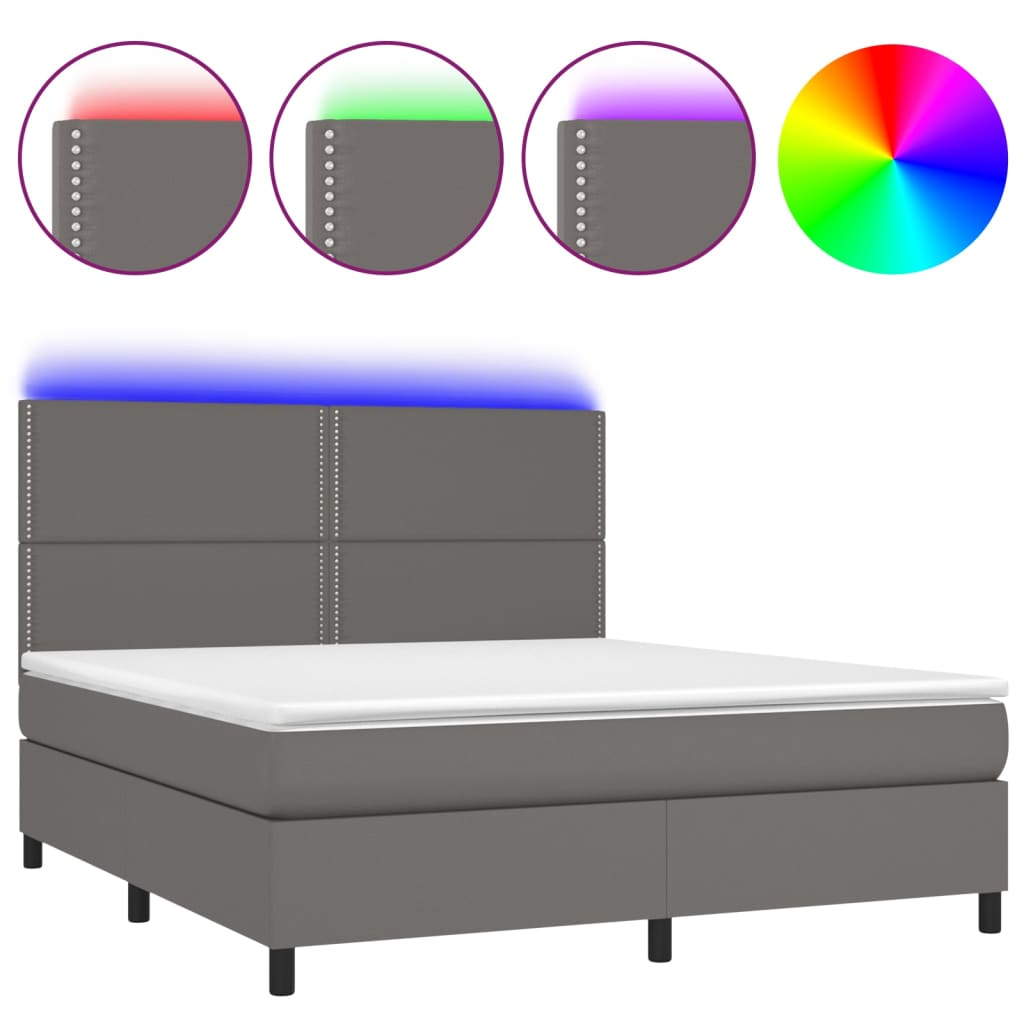 szürke műbőr rugós ágy matraccal és LED-del 180x200 cm (3135901)