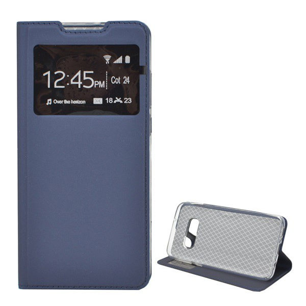 Tok álló, bőr hatású (FLIP, oldalra nyíló, asztali tartó funkció, View Window) SÖTÉTKÉK [Samsung Galaxy S10e (SM-G970)] (5996457855407)