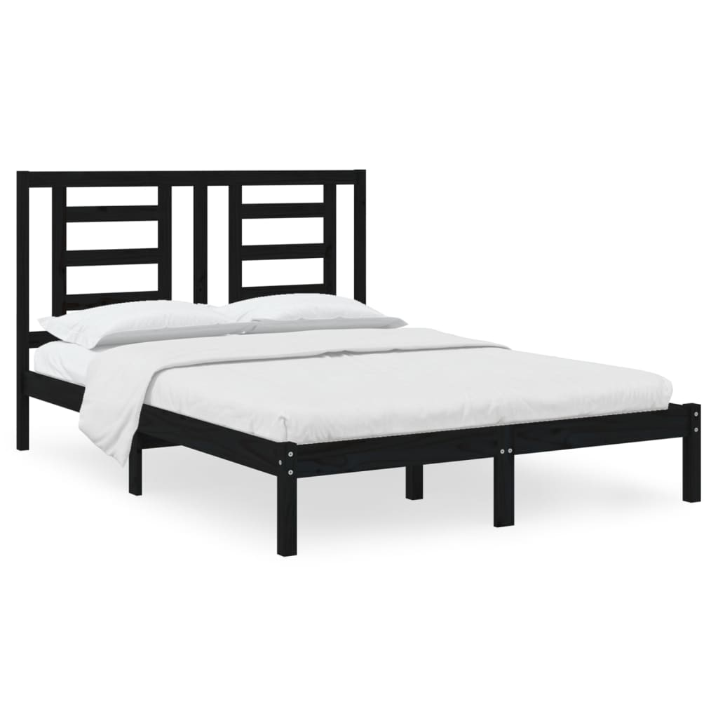 fekete tömör fenyőfa ágykeret 135 x 190 cm (4FT6 Double) (3104327)
