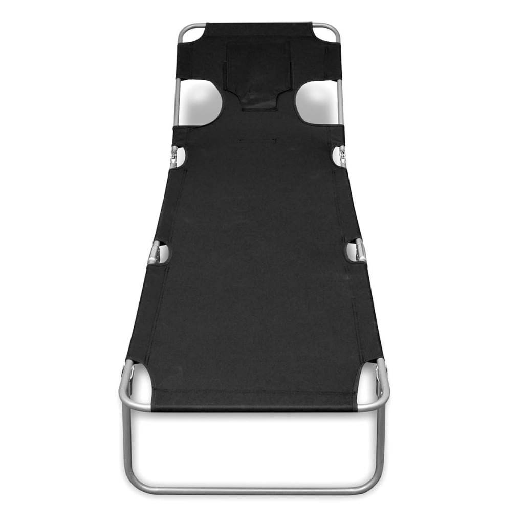 fekete összecsukható porszórt acél napozóágy fejpárnával (41482)