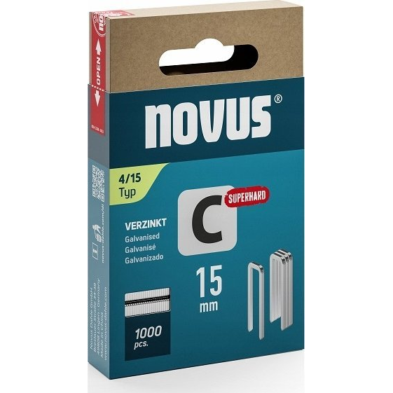 Novus Tools 042-0801 Keskenyhátú kapcsok 4-es típus 1000 db Méret (H x Sz) 15 mm x 6.1 mm (NV042-0801)