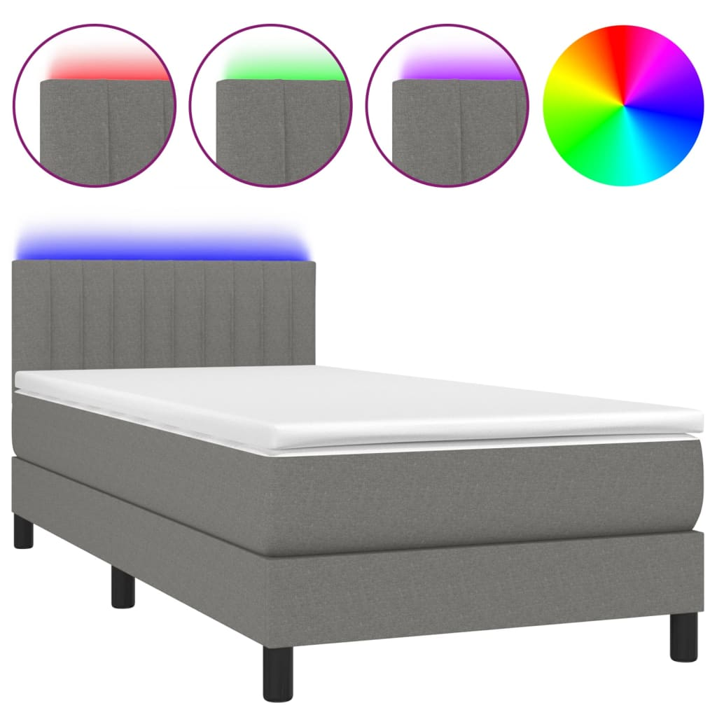 sötétszürke szövet rugós és LED-es ágy matraccal 90x190 cm (3133278)