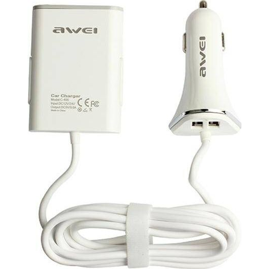 Incarcator auto, AWEI, 9.6A 4xUSB, High Speed, alb