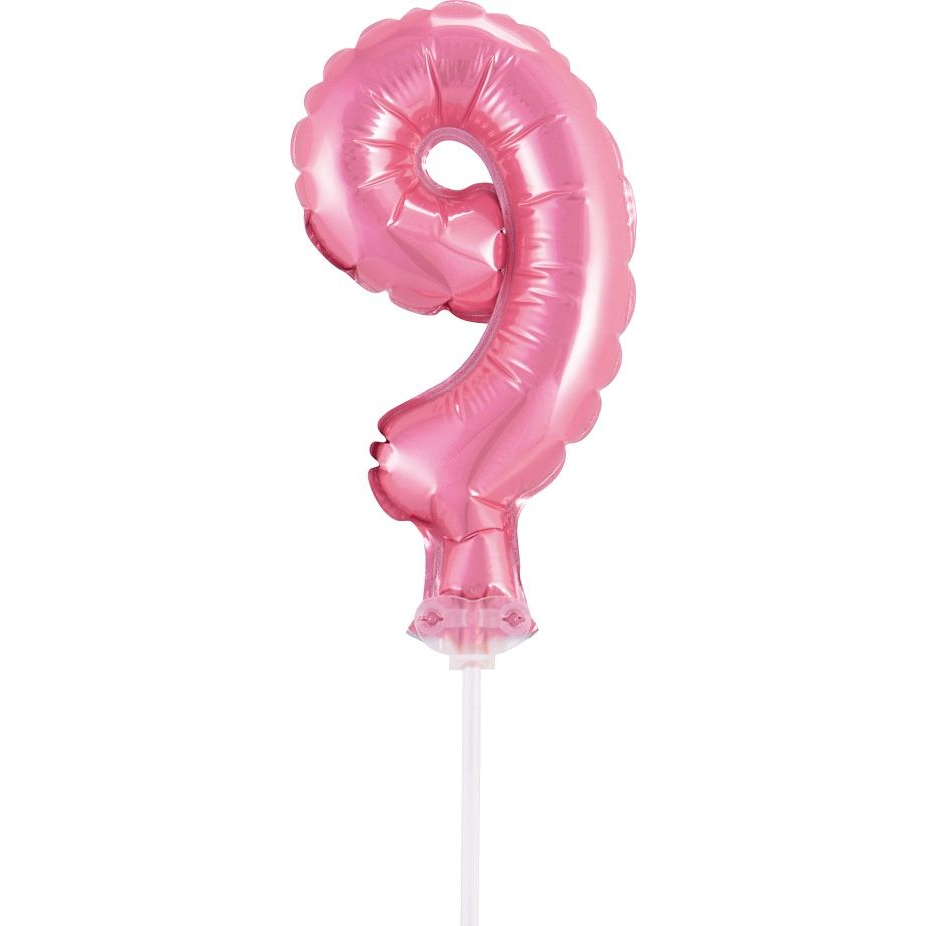 Szám Fólia Lufi Tortára - 13 cm, 9-es, Rózsaszín (GODA1974)