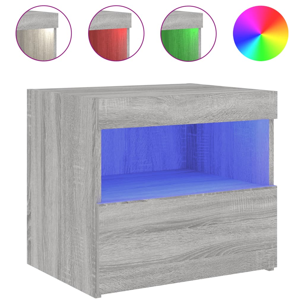 szürke sonoma éjjeliszekrény LED-világítással 50 x 40 x 45 cm (836773)