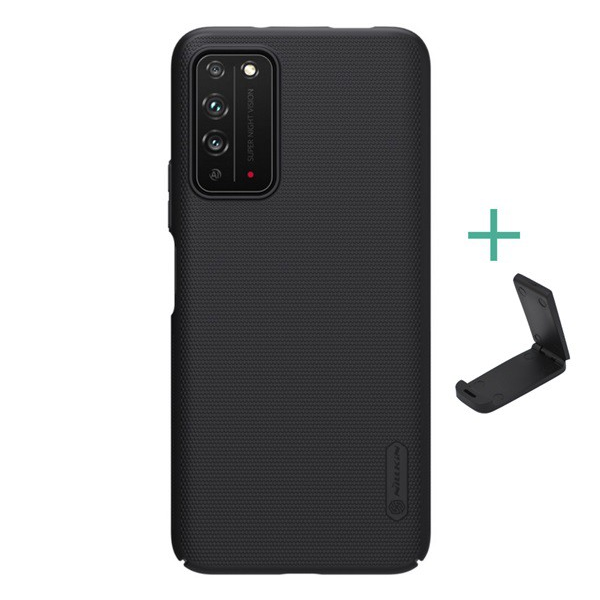 NILLKIN SUPER FROSTED műanyag telefonvédő (gumírozott, érdes felület + asztali tartó) FEKETE [Honor X10 5G]