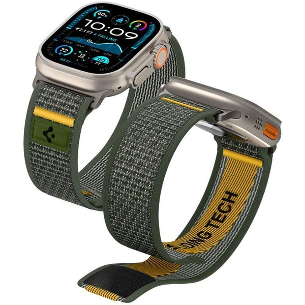 Spigen ATHLEX pótszíj (egyedi méret, nagy, nylon, tépőzáras, légáteresztő, SPORT) SÖTÉTZÖLD Apple Watch Series 5 44mm / Watch Series 4 44mm / Watch Series 3 42mm (AMP09035)