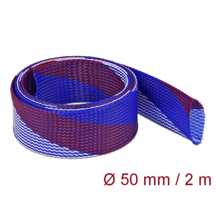 Delock Fonott kábelharisnya nyújtható 2 m x 50 mm kék-piros-fehér (20761)