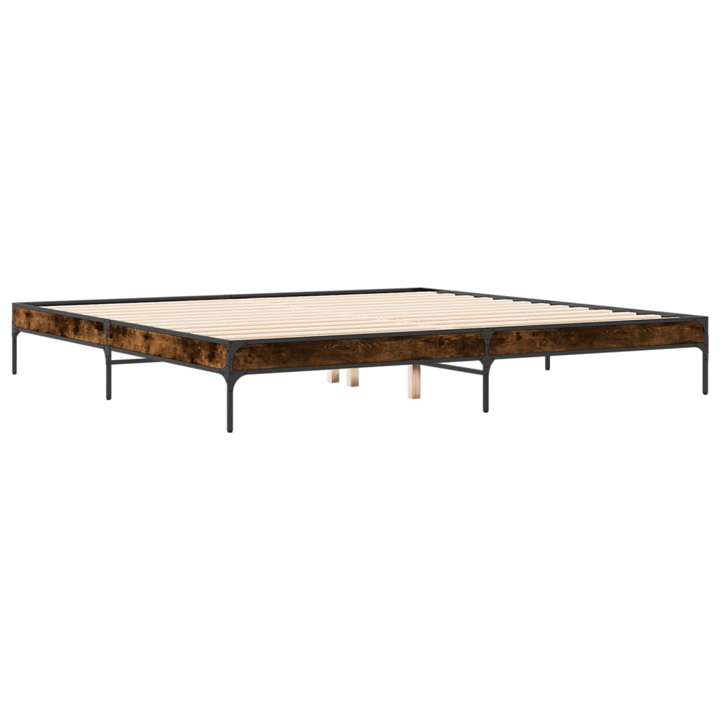 füstös tölgyszínű szerelt fa és fém ágykeret 200 x 200 cm (844998)