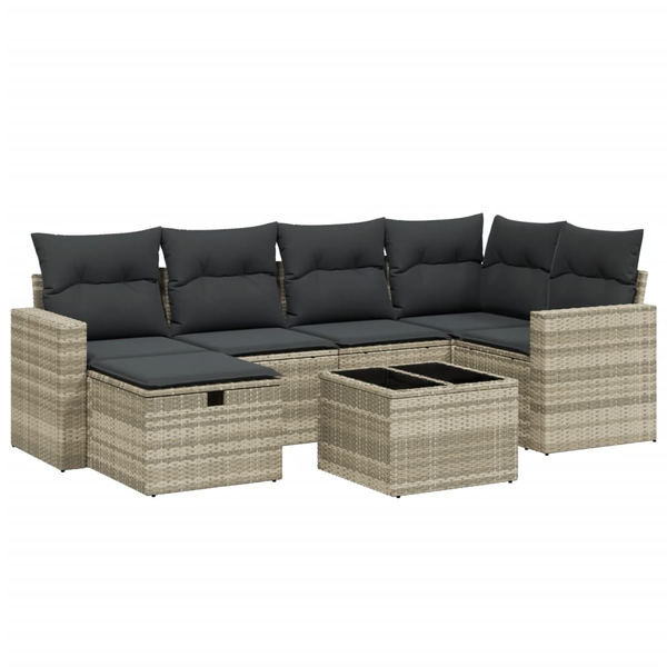 Set canapele de grădină cu perne, 7piese gri deschis poliratan