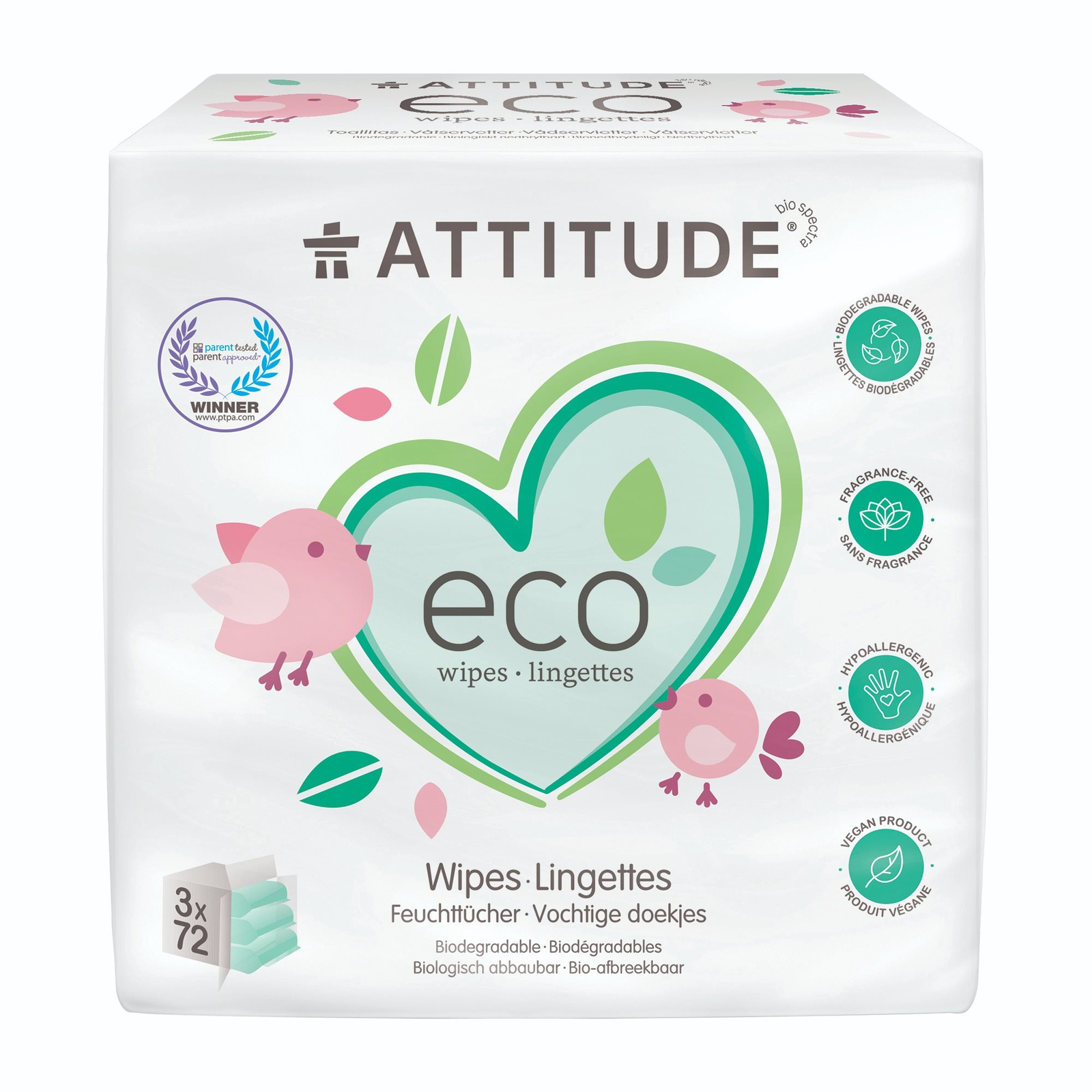 ATTITUDE Illatmentes nedves törlőkendő érzékeny bőrű babák számára (3x72 db) (626232170016)