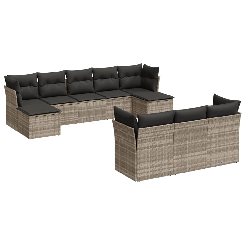 10 részes világosszürke polyrattan kerti ülőgarnitúra párnákkal (3250171)