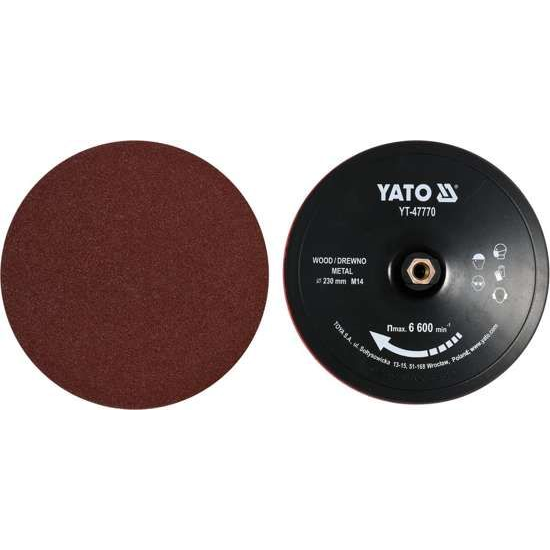 YATO Tépőzáras Gumitányér 230 mm M14 + 4 db Tépőzára Fíbertárcsa (P60, P80, P100, P120)