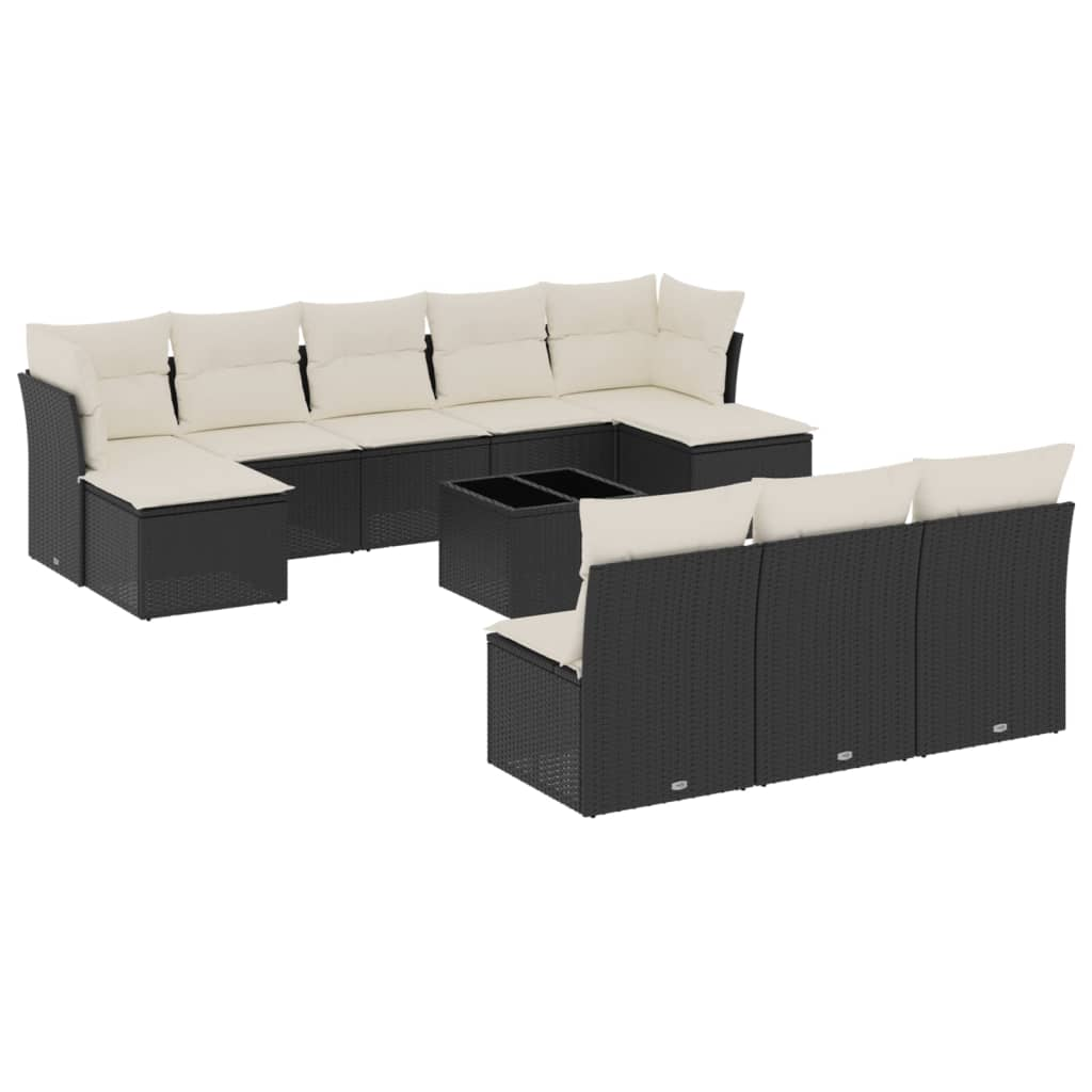 11 részes fekete polyrattan kerti ülőgarnitúra párnákkal (3250135)