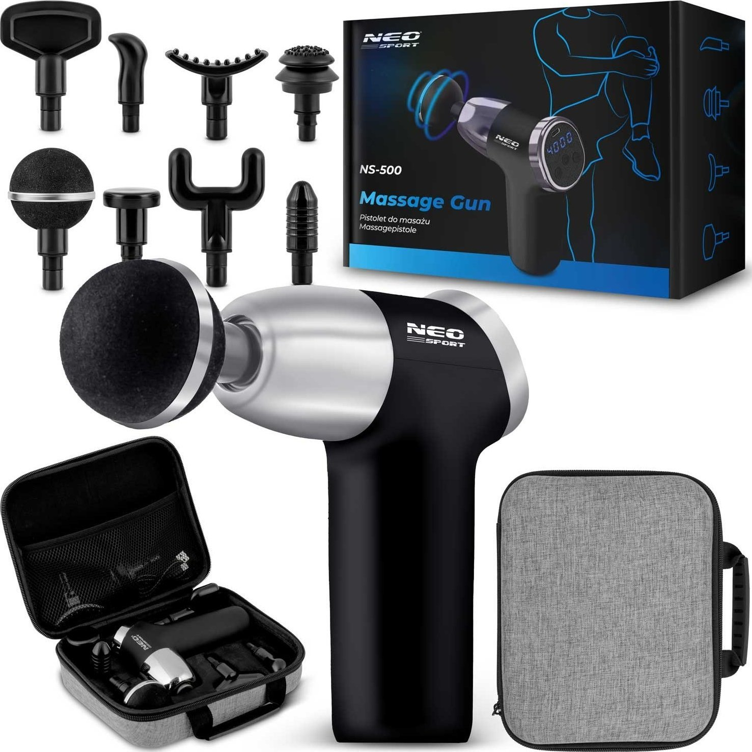 Neo-Sport Ns-500 Fekete Testmasszázs Pisztoly 8 Tartozék (150000)