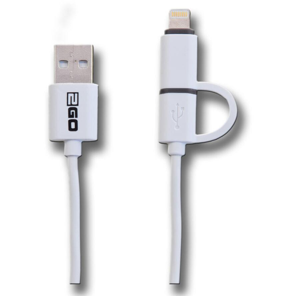 2GO 795637 USB-A apa - Micro USB/Lightning apa 2.0 Adat és töltőkábel - Fehér (1m)