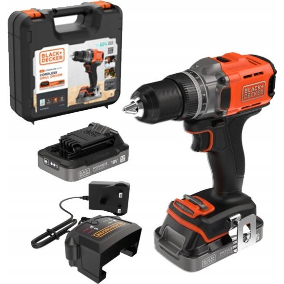 Black & Decker BCD382D2XK-QW Akkus fúrócsavarozó 18 V 2.0 Ah Lítiumion 2. akkuval, Töltővel (BCD382D2XK-QW)