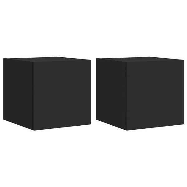 Comode TV de perete cu lumini LED, 2 buc., negru, 30,5x35x30 cm
