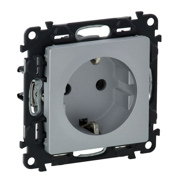Legrand 753325 Valena Life gyermekvédelem nélkül/ csavaros vezetékbekötéssel alumínium 2P+F csatlakozóaljzat (753325)