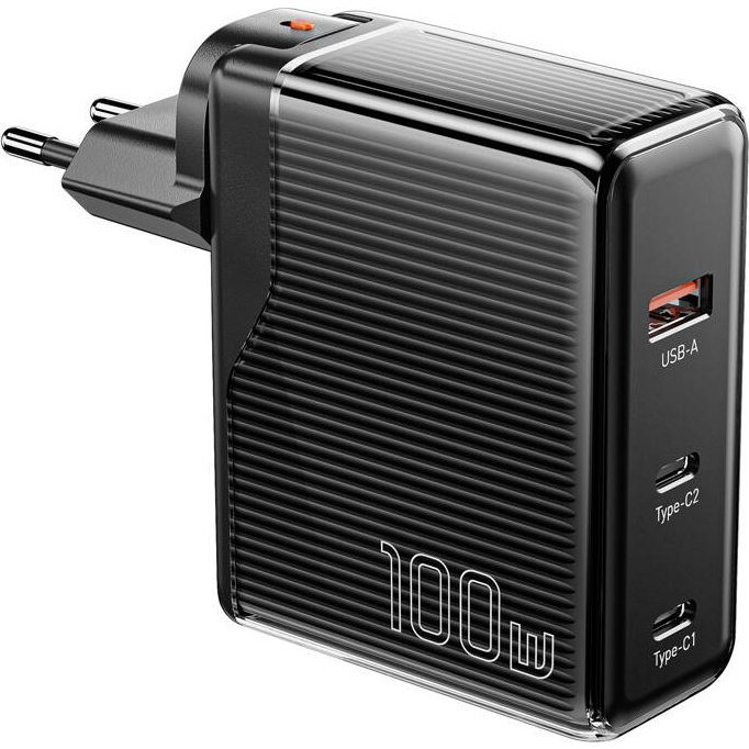 Wall charger, Essager, ECT2CA-ZXB01-Z, GaN, USB-A, USB-C 100W (black) (ECT2CA-ZXB01-Z)