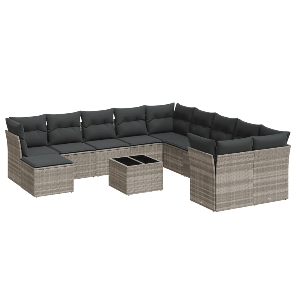 12 részes világosszürke polyrattan kerti ülőgarnitúra párnával (3250461)