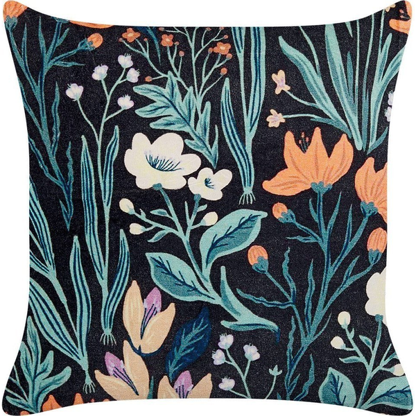 Cojín De Terciopelo Negro Verde Naranja 45 X 45 Cm Algodón Patrón Floral Osmunda - Negro