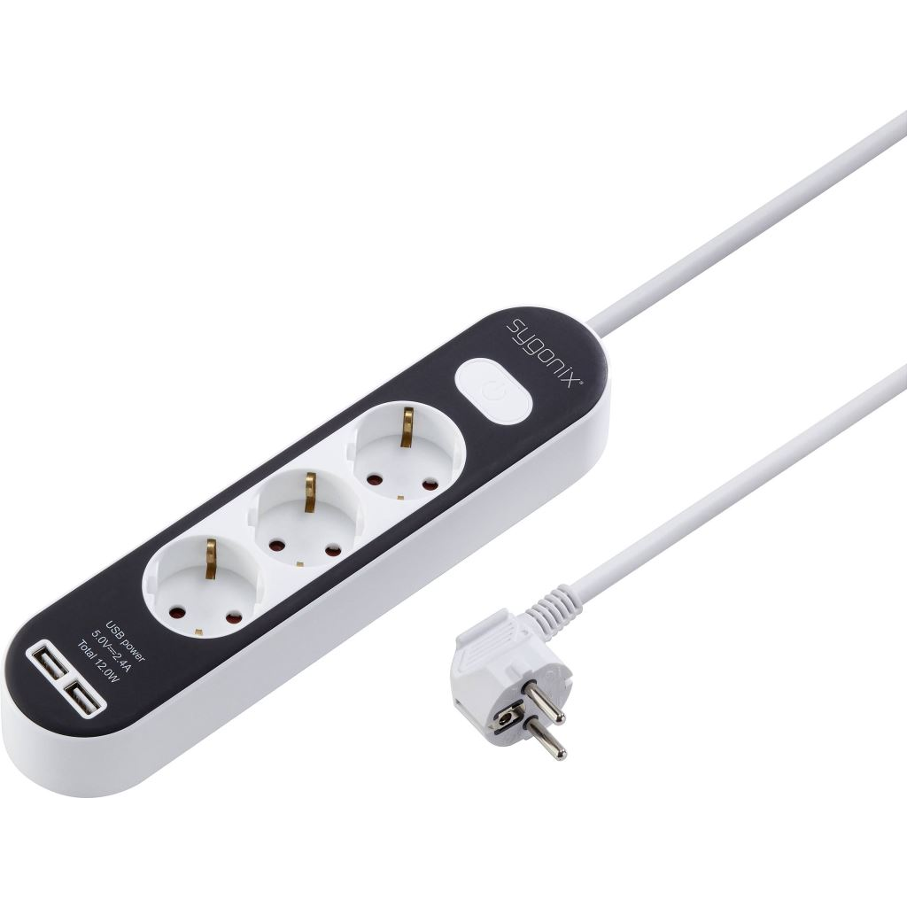 Sygonix védőérintkezős 3 részes elosztó kapcsolóval fehér fekete (SY-4538534) (SY4538534)