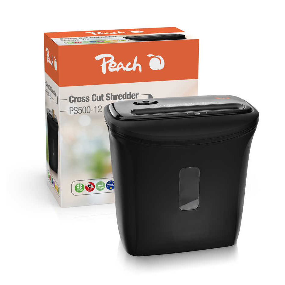 Peach PS500-12 iratmegsemmisítő Keresztbe vágás 68 dB 22 cm Fekete (PS500-12)