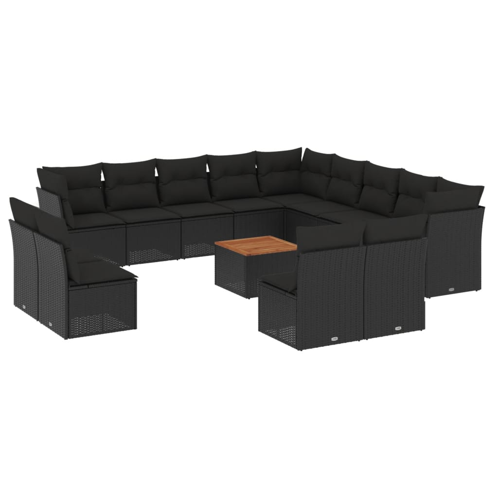 14 részes fekete polyrattan kerti ülőgarnitúra párnákkal (3223934)