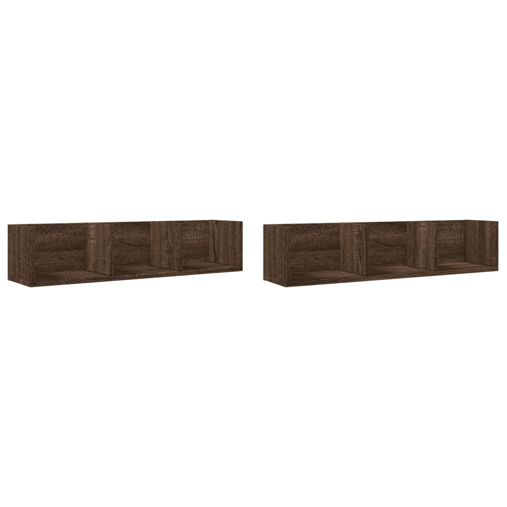 2 db barna tölgyszínű szerelt fa faliszekrény 75x18x16,5 cm (840442)