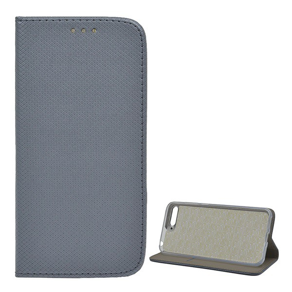 Tok álló, bőr hatású (FLIP, oldalra nyíló, asztali tartó funkció, rombusz minta) SZÜRKE [Huawei Y6 (2018)] (5996457798643)