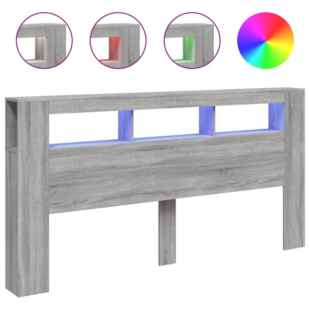 szürke sonoma szerelt fa LED-es fejtámla 200 x 18,5 x 103,5 cm (837370)