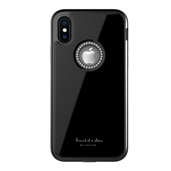 WK GINSTONE műanyag telefonvédő (közepesen ütésálló, üveg hátlap, strasszkő, logo kivágás) FEKETE [Apple iPhone XS Max 6.5]